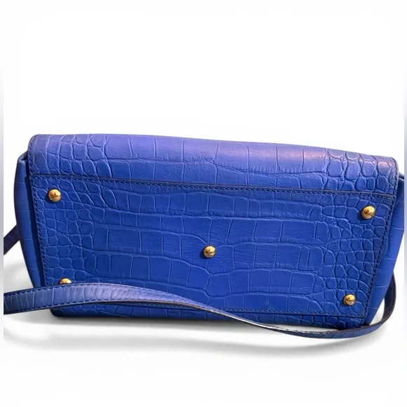 MCM Blue Croc-Embossed Leather Satchel Shoulder Bag EUC - Picture 5 of 8